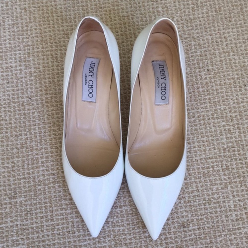 Pair of Jimmy Choo, white kitten heels, size 37, wedding shoes